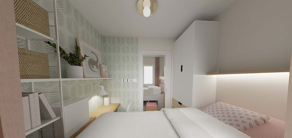 Blick vom Bett Richtung Spiegel