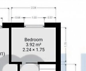 Grundriss für ein 4 m² Kinderzimmer einrichten mit Maßen 2,24 x 1,75 m